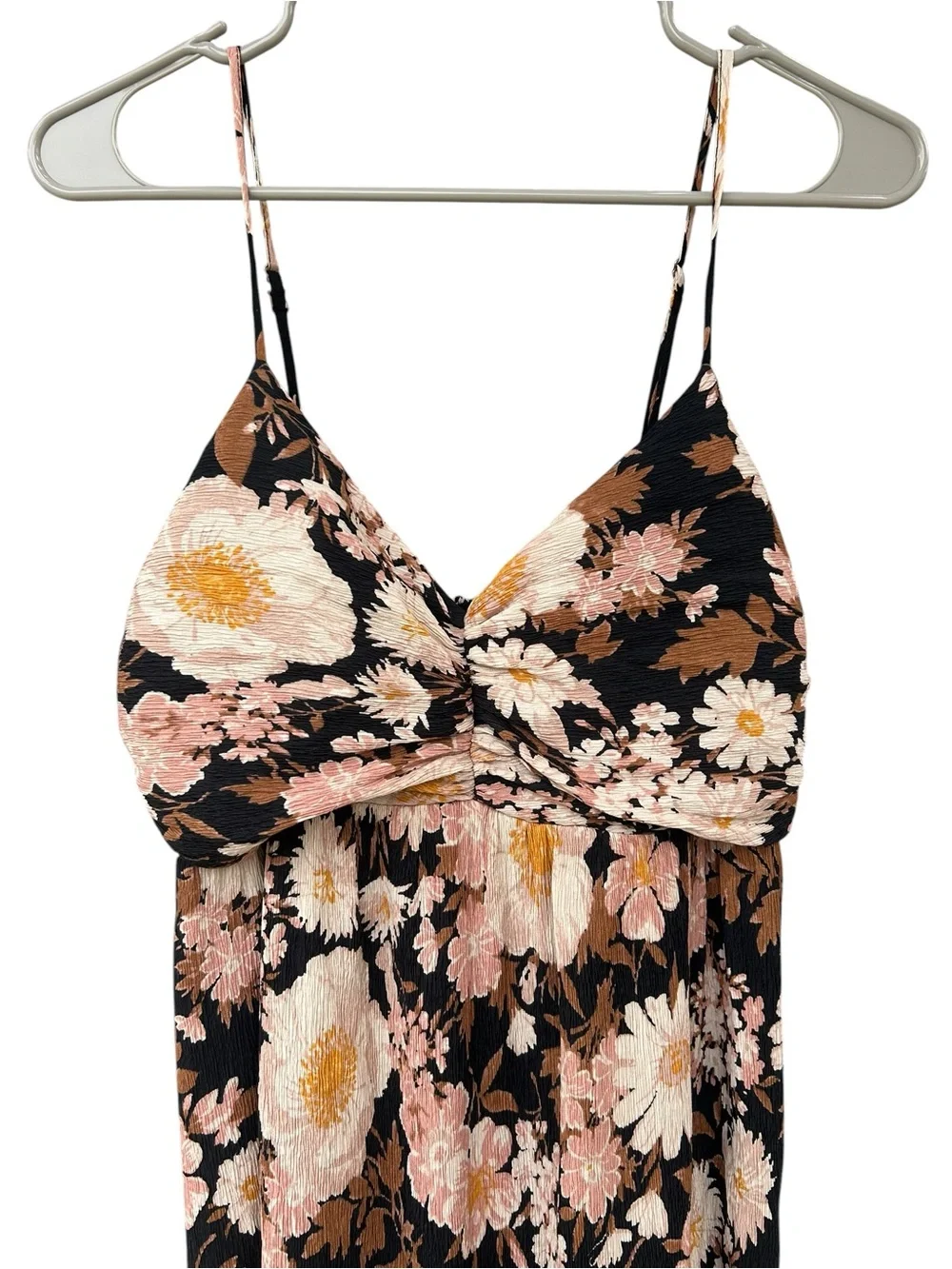 Abercrombie & Fitch Crinkle Textured Ruched Black Floral Maxi Dress - Size LT